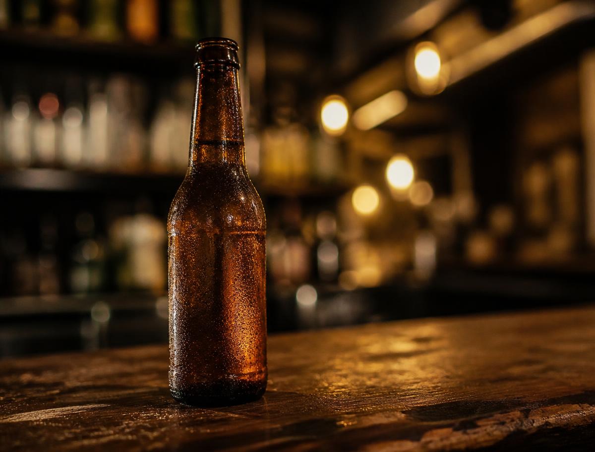 Cold domestic bottle with condensation