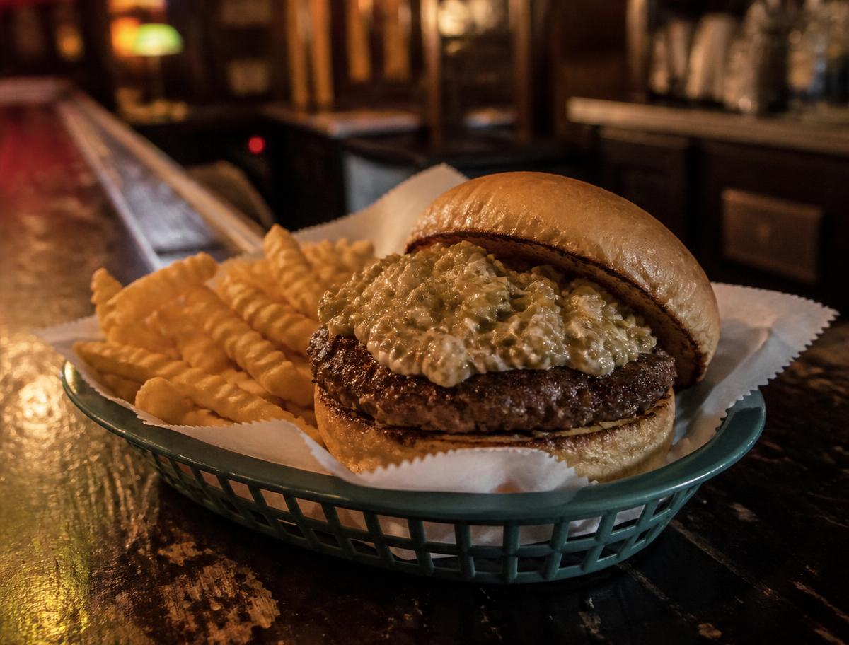 Olive burger close-up