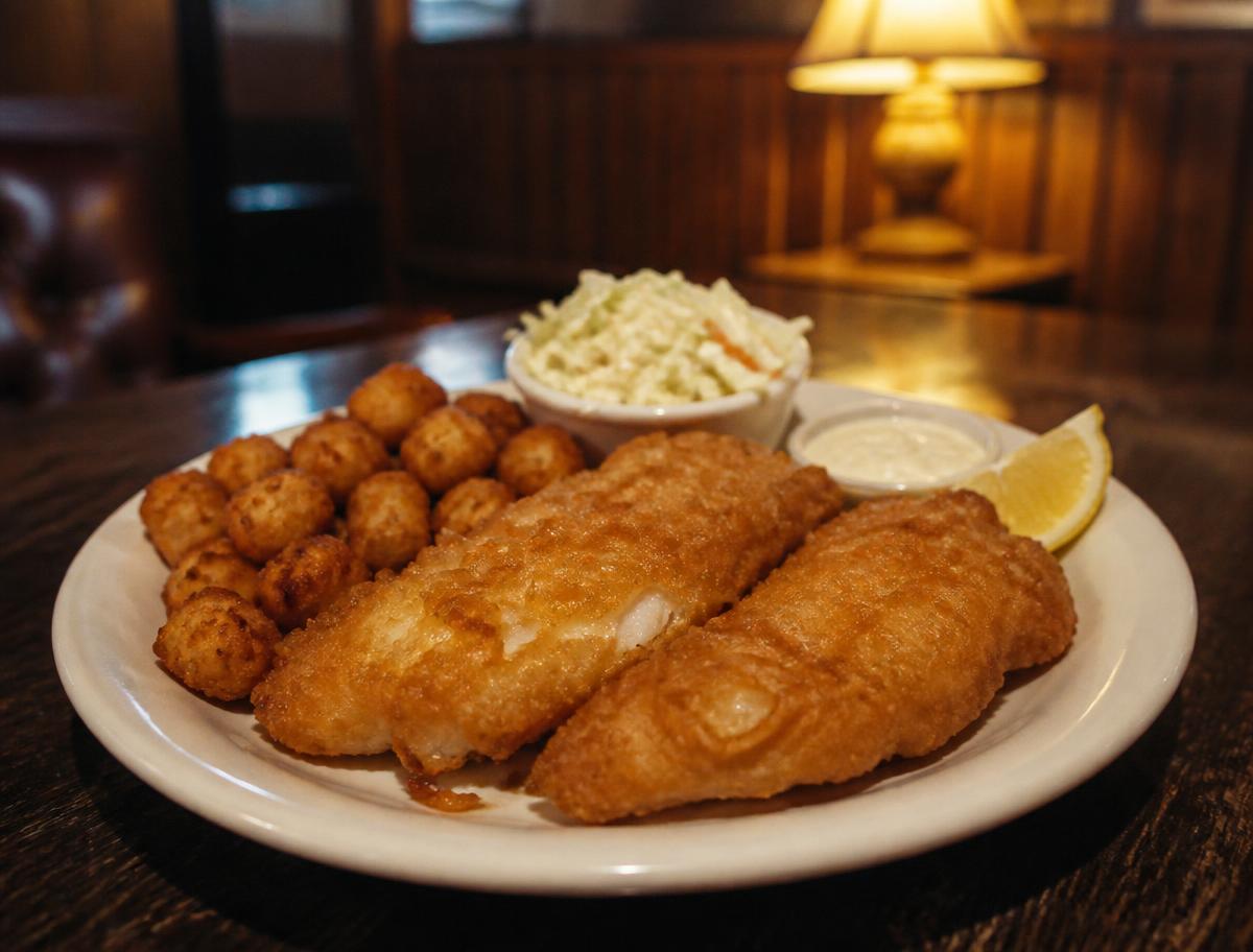 Friday fish fry plate with slaw and tots